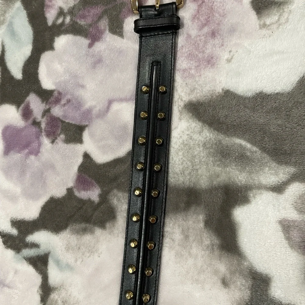 Michael Kors Black Leather Studded Belt with Gold Hardware